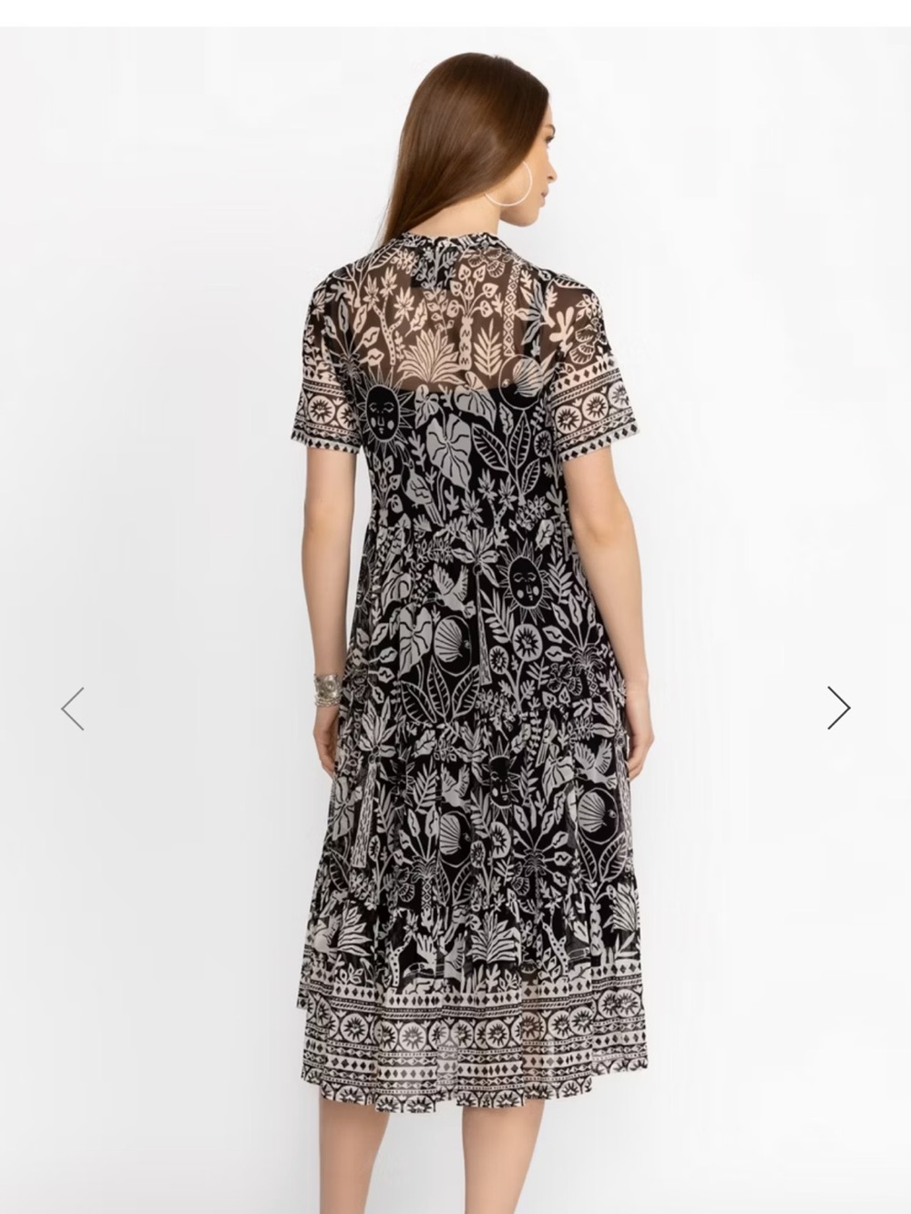 Johnny Was Black & White Floral and Celestial Print Mesh Midi Dress - Picture 6 of 6